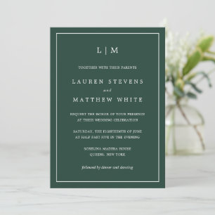 Forest Green Monogram Simple Wedding Invitation