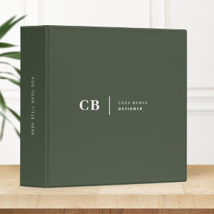 Forest Green Monogram Stylish Trendy Modern Binder