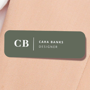 Forest Green Monogram Stylish Trendy Modern Name Tag