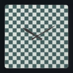 Forest green moss checkerboard pattern square wall clock<br><div class="desc">A black and white checkerboard pattern,  creating a balanced,  geometric design. The alternating squares convey a sense of symmetry and order.</div>