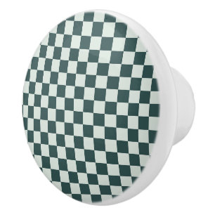 Forest green moss chequerboard pattern ceramic knob