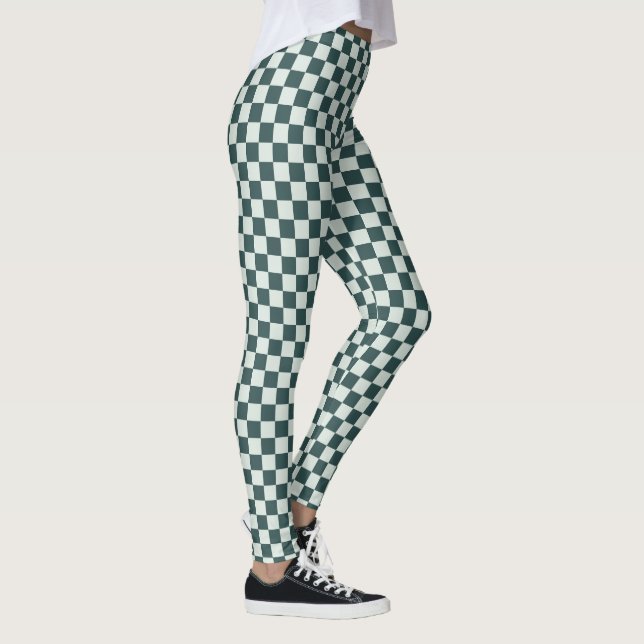 Forest green moss chequerboard pattern leggings (Right)