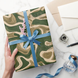 Forest Green Nature Wave Beige Abstract Pattern Wrapping Paper