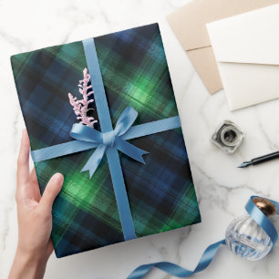 Forest Green Navy Deep Tartan Pine Plaid Pattern Wrapping Paper