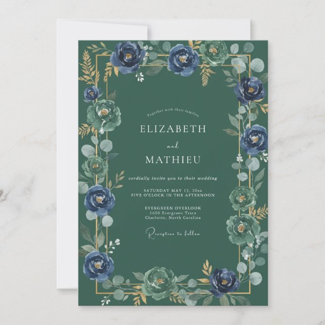 Forest Green Noble Botanical Wedding Invitation (Front)