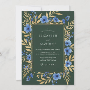 Forest Green Opulent Anemone Wedding Invitation