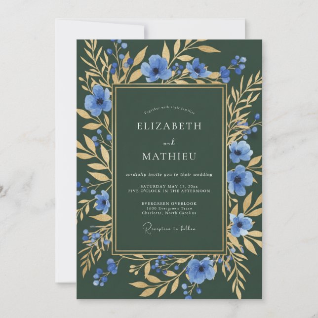 Forest Green Opulent Anemone Wedding Invitation (Front)