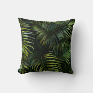 Forest green palm tree leave exotic flora throw pillow