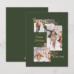 Forest Green Photo Collage Christmas Holiday Card