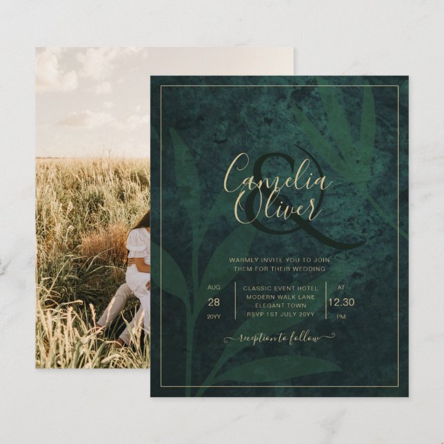 Forest Green PHOTO Wedding Invitation (Front/Back)