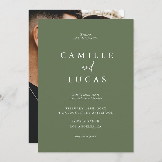 Forest Green Photo Wedding Invitation (Front/Back)
