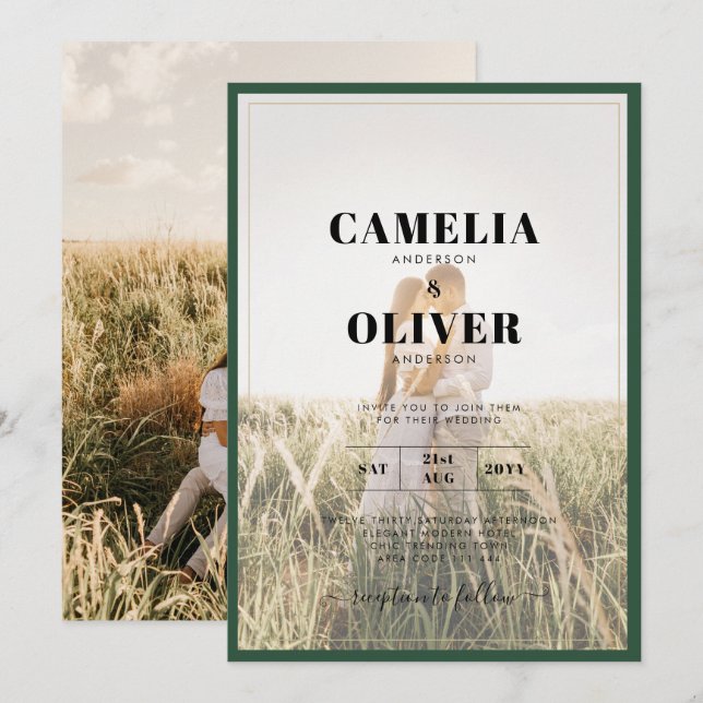 Forest Green PHOTO Wedding Invitation (Front/Back)