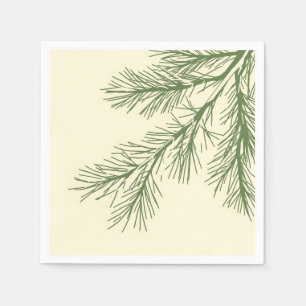Forest Green Pine Branches on Cream  Napkin
