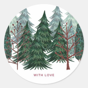 Forest green   Pine Trees Christmas Holiday Classic Round Sticker