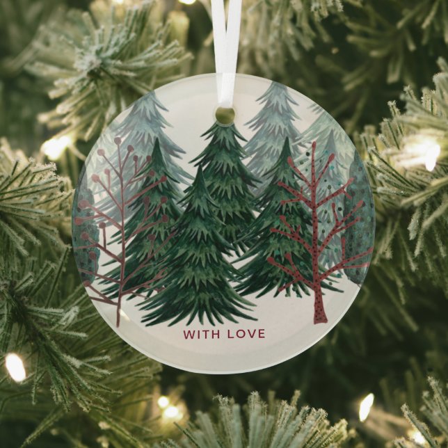 Forest green pine trees Christmas Holiday nature C Glass Ornament (Insitu)