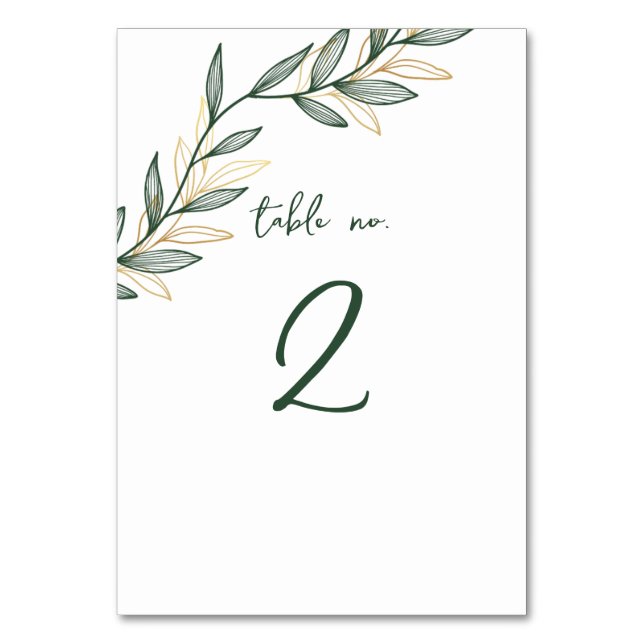 Forest Green Pink Leaf Table Number Card 2 (Front)