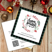 Forest Green plaid Corporate Logo QR Code Holiday 