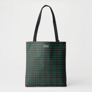 Forest Green Plaid MacAlpine Tartan Monogram Tote Bag