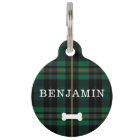 Forest Green Plaid Pattern Dog Bone & Monogram