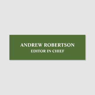 Forest Green Plain Elegant Minimalist Simple Chic Name Tag