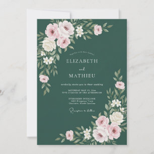 Forest Green Polished Botanical Wedding Invitation