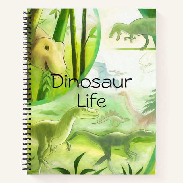 Forest Green Prehistoric Dinosaur Life Notebook (Front)