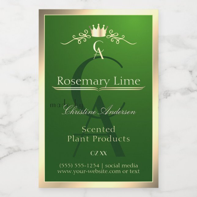 Forest Green Product Label Gold Frame and Monogram (Single Label)