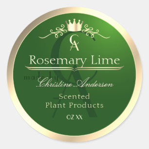 Forest Green Product Label Gold Frame and Monogram