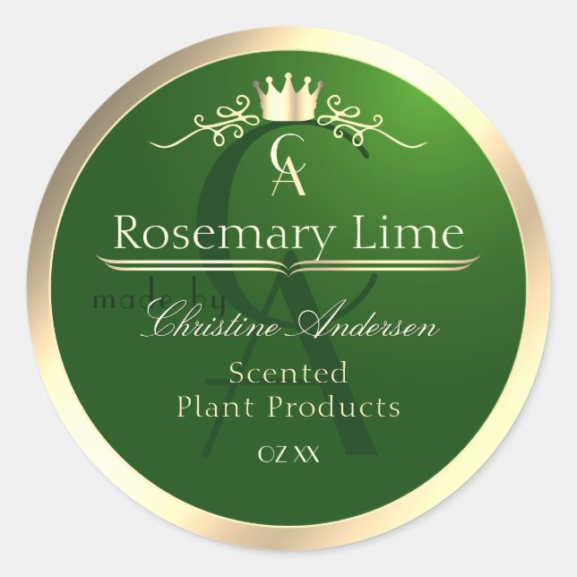 Forest Green Product Label Gold Frame and Monogram (Front)