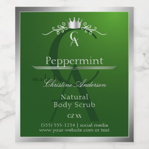 Forest Green Product Label Silver Frame Monogram