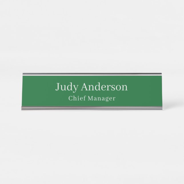 Forest Green Professional Plain Modern Elegant Desk Name Plate (Front)