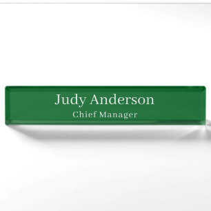 Forest Green Professional Plain Modern Elegant Nameplate