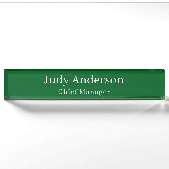 Forest Green Professional Plain Modern Elegant Nameplate (Front)
