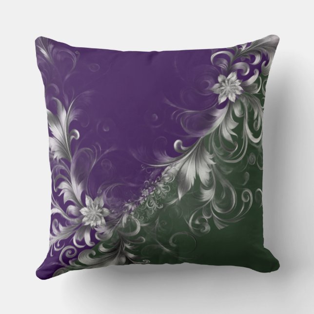 Forest Green, Purple And Elegant Silver Accents Throw Pillow (Back)