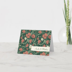 Forest Green Red Botanical Floral Wedding Custom Thank You Card