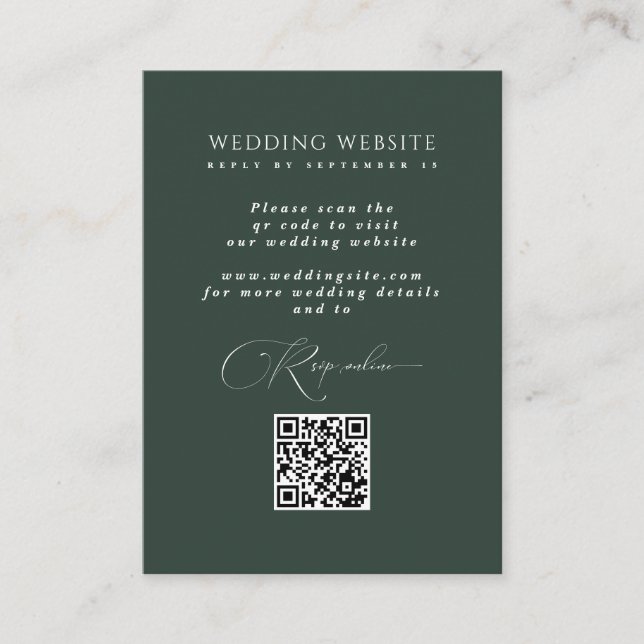 Forest Green Reply QR Code Wedding Website RSVP  Enclosure Card (Front)