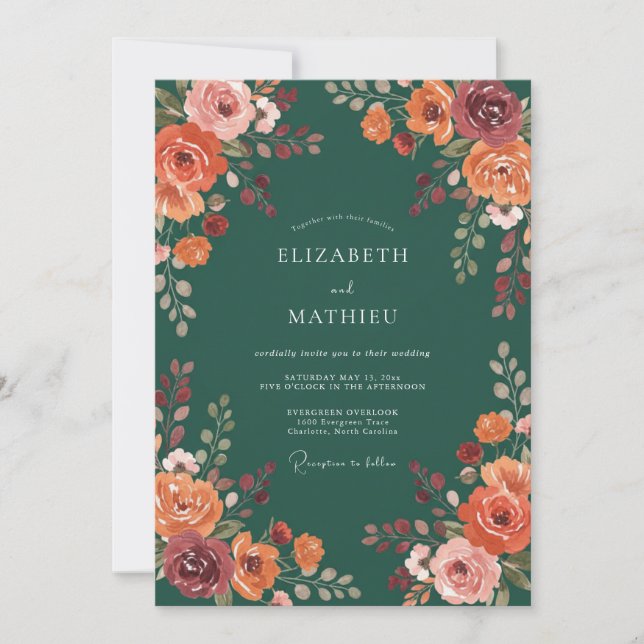 Forest Green Rich Harvest Wedding Invitation (Front)