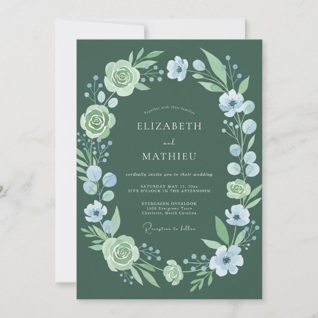 Forest Green Romantic Botanical Wedding Invitation (Front)