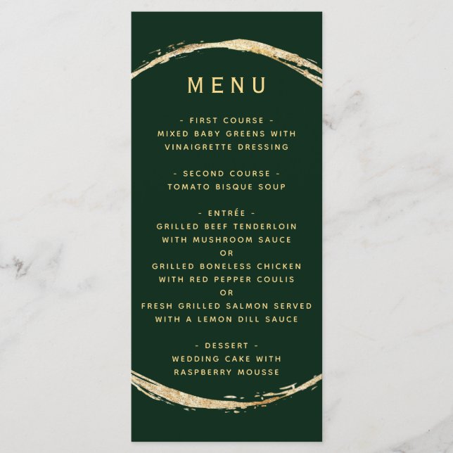 Forest Green Rustic Gold Circle Ampersand Wedding Menu (Front)