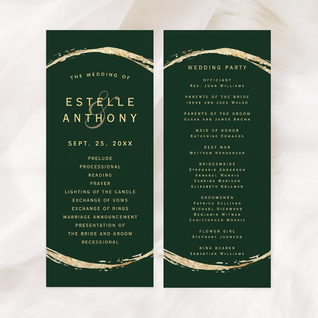 Forest Green Rustic Gold Circle Ampersand Wedding Program (Front & Back)
