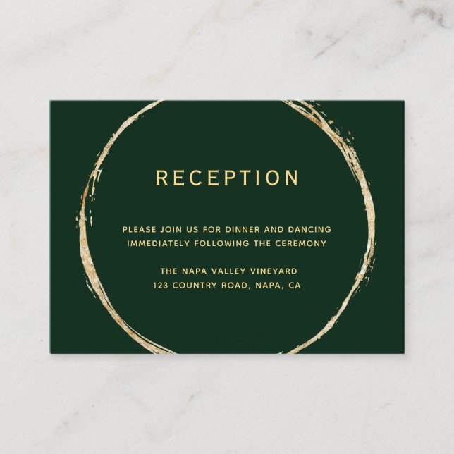 Forest Green Rustic Gold Circle Wedding Reception Enclosure Card (Front)