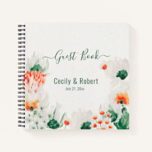  Forest Green Rustic Orange White Floral Guest Notebook