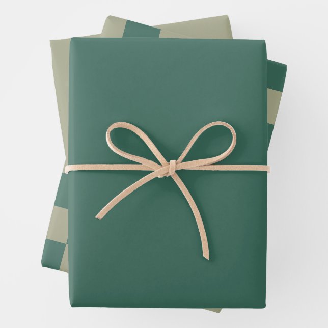 Forest Green & Sage Chequerboard and Solid Colours Wrapping Paper Sheet (In situ)