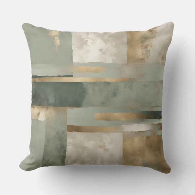 Forest Green Sage Gold Beige Plaid Throw Pillow (Front)