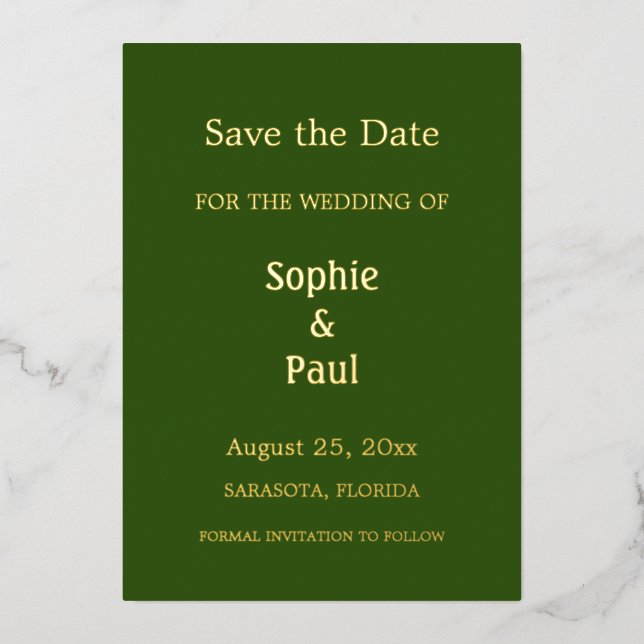 Forest Green Save the Date Foil Invitation (Recto)
