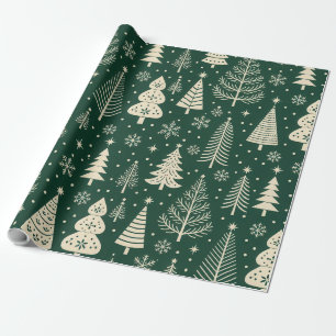 Forest Green Scandinavian Christmas Folk Pattern Wrapping Paper