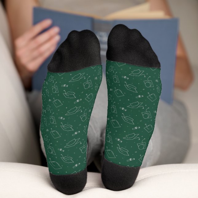 Forest Green & Silver Graduation Cap Toss Socks (Bottom)