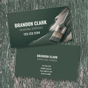 Forest Green Silver Sweep Brush Design Painting Business Card