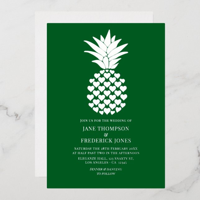 Forest Green & Silver Tropical Pineapple Wedding (Front/Back)