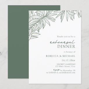 Forest Green Simple Botanical Rehearsal Dinner Invitation